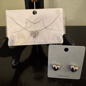 Valentine’s Day Heart Necklace & Earring  Jewelry Bundle NWT